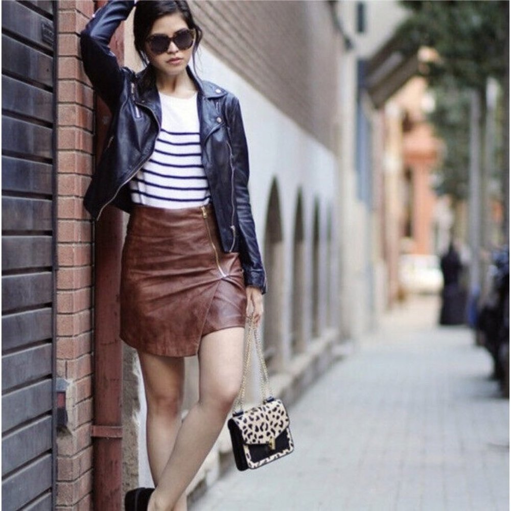 H&M asymmetrical faux leather mini skirt with zipper size 6